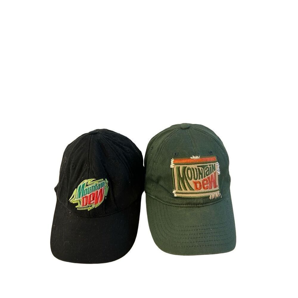 2 Mountain Dew black green fitted‎ hats lot rn#109023